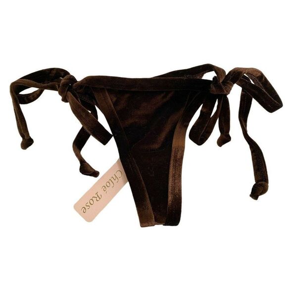 Chloe Rose Bikini Bottom Brown Crushed Velvet Side Tie Cheeky Size Small NEW - Picture 2 of 2